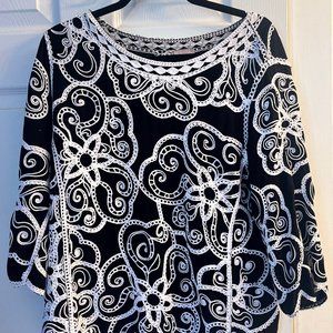 Womens embroidered top with scalloped hem
